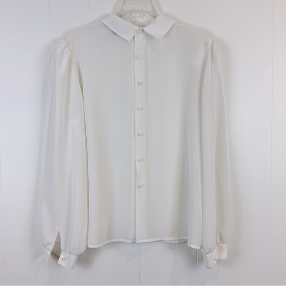 Vintage Pintuck Button Back Long Puff Sleeve Peter Pan Collar Blouse Women’s 14 - Picture 2 of 7